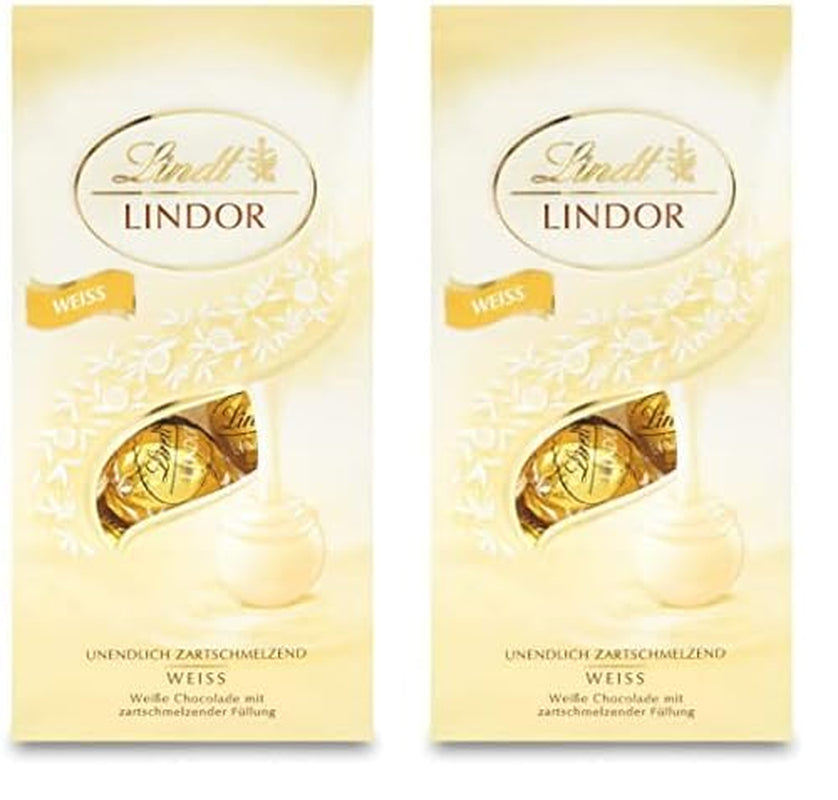 Lindt weiße Schokoladenkugeln LINDOR | 137g Beutel | Ca. 10 weiße Schokokugeln mit zartschmelzender Füllung | Schokoladen-Geschenkset | Schokoladen-Geschenkset (2er-Pack)