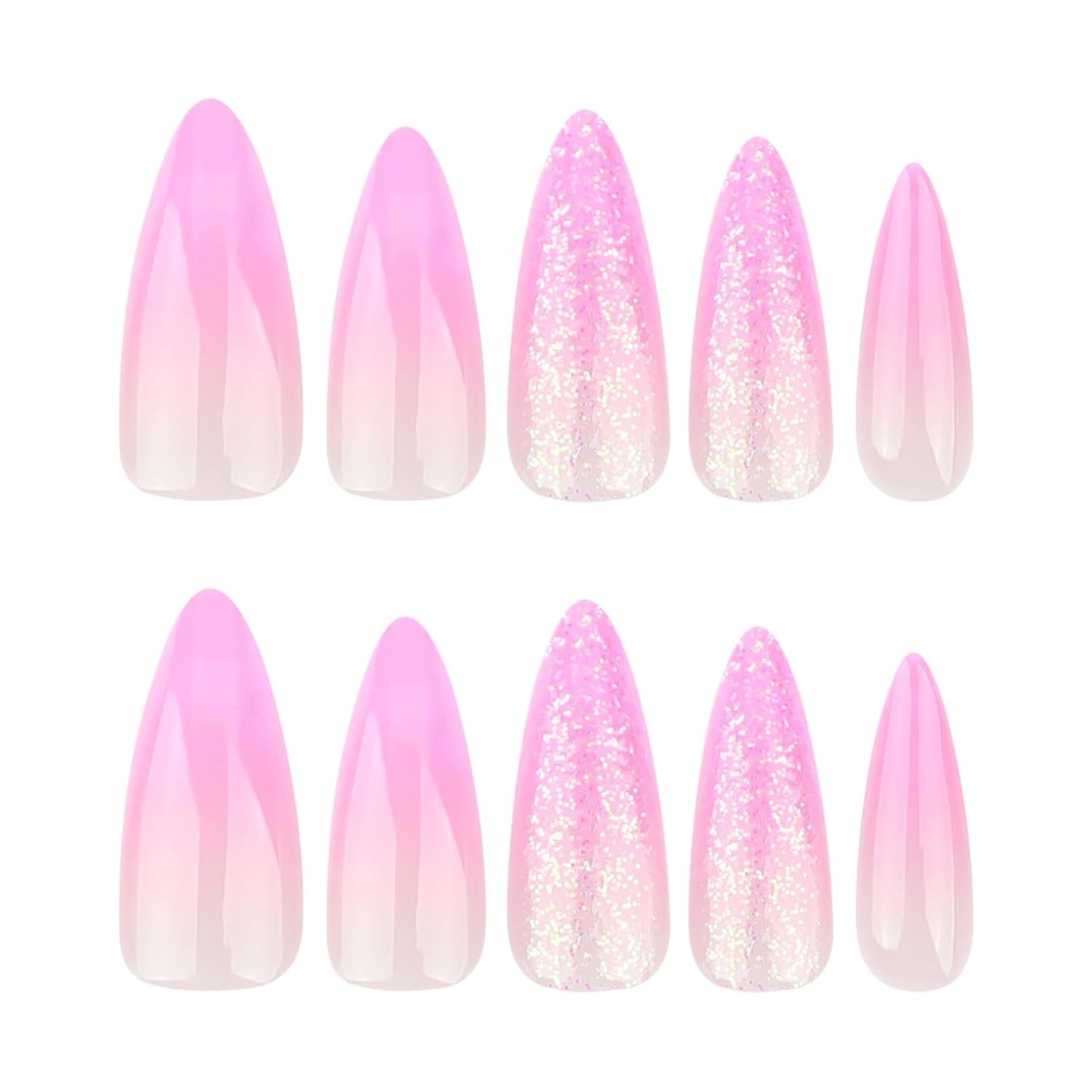 Moonglow Lange Nägel Stiletto Milchweiß Rosa Farbverlauf Glitzer Coole künstliche Nägel mit Kleber Rosa Ombre Glitzer Künstliche Nägel