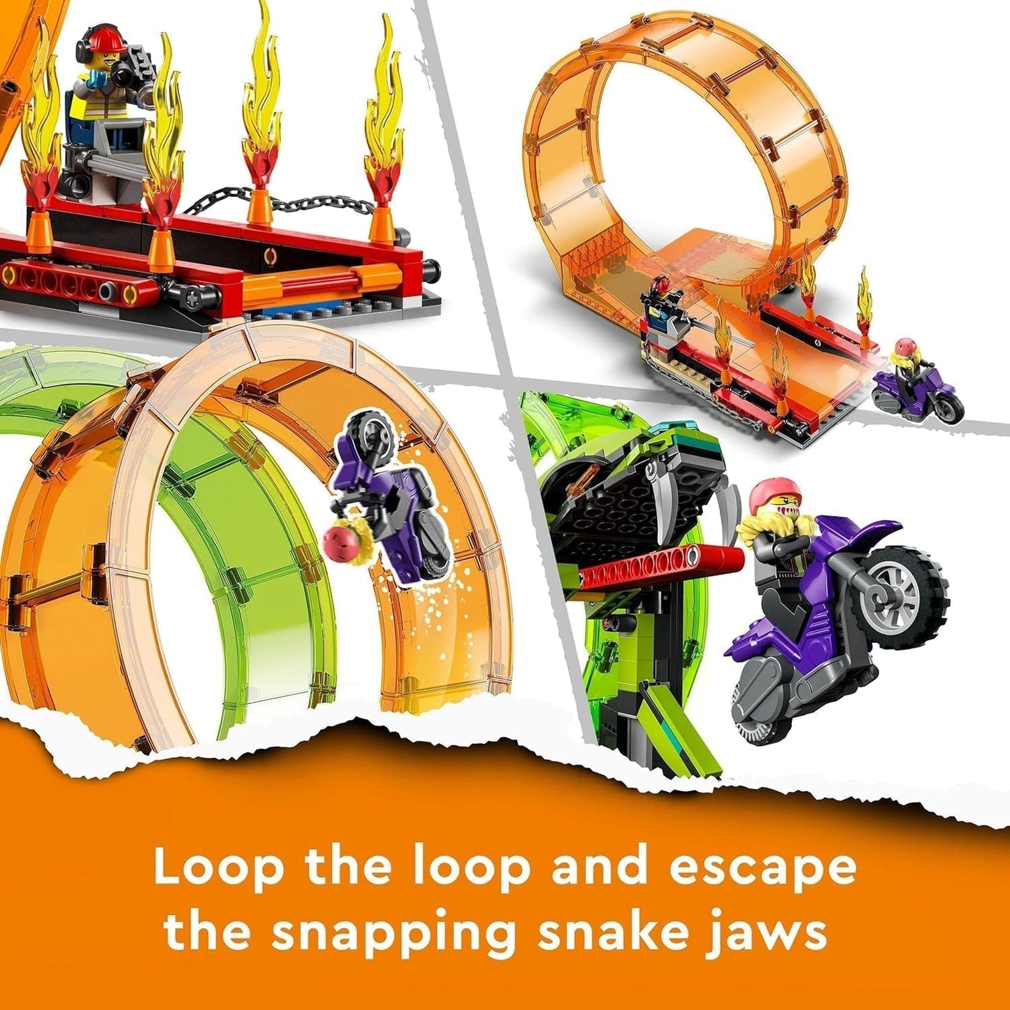 LEGO 60339 City Stuntz Stuntz Show Doppellooping-Set, inkl. Rampe, Monstertruck, 2X Motorrad und 7 Minifiguren, Spielzeug für Kinder ab 7 Jahren Bausets Besuche den LEGO-Store