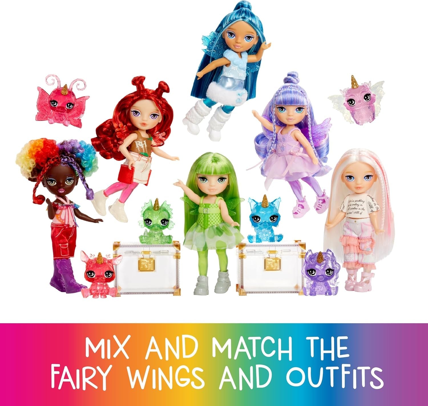 Rainbow High Littles Regenbogen-Fantasie-Fee und Haustier – Smaragd, Grün – 14 cm bewegliche kleine Fantasy-Drachenpuppe mit austauschbaren Feenflügeln, süßes Geschenk für Kinder ab 4 Jahren