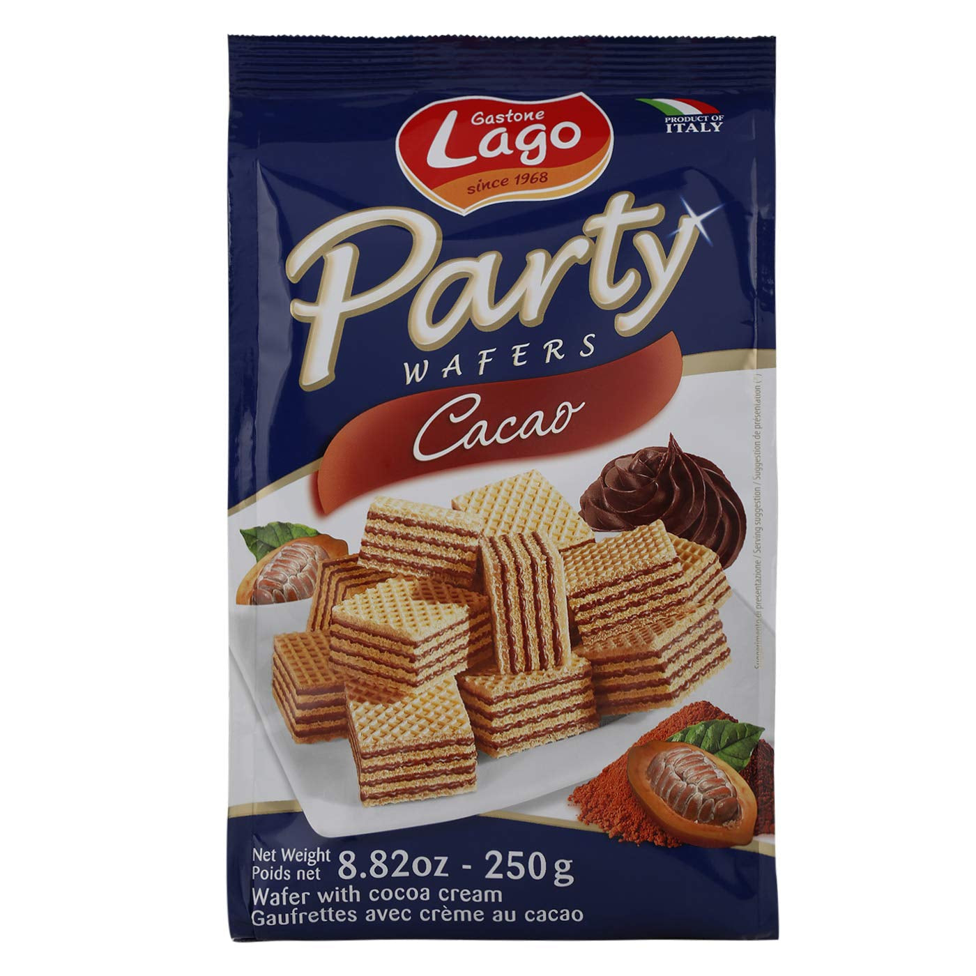 Kakao für Partys 250 g, Waffel mit Kakaocreme, 74 % Mit 5 Waffelschichten und einer samtigen Schokoladencreme