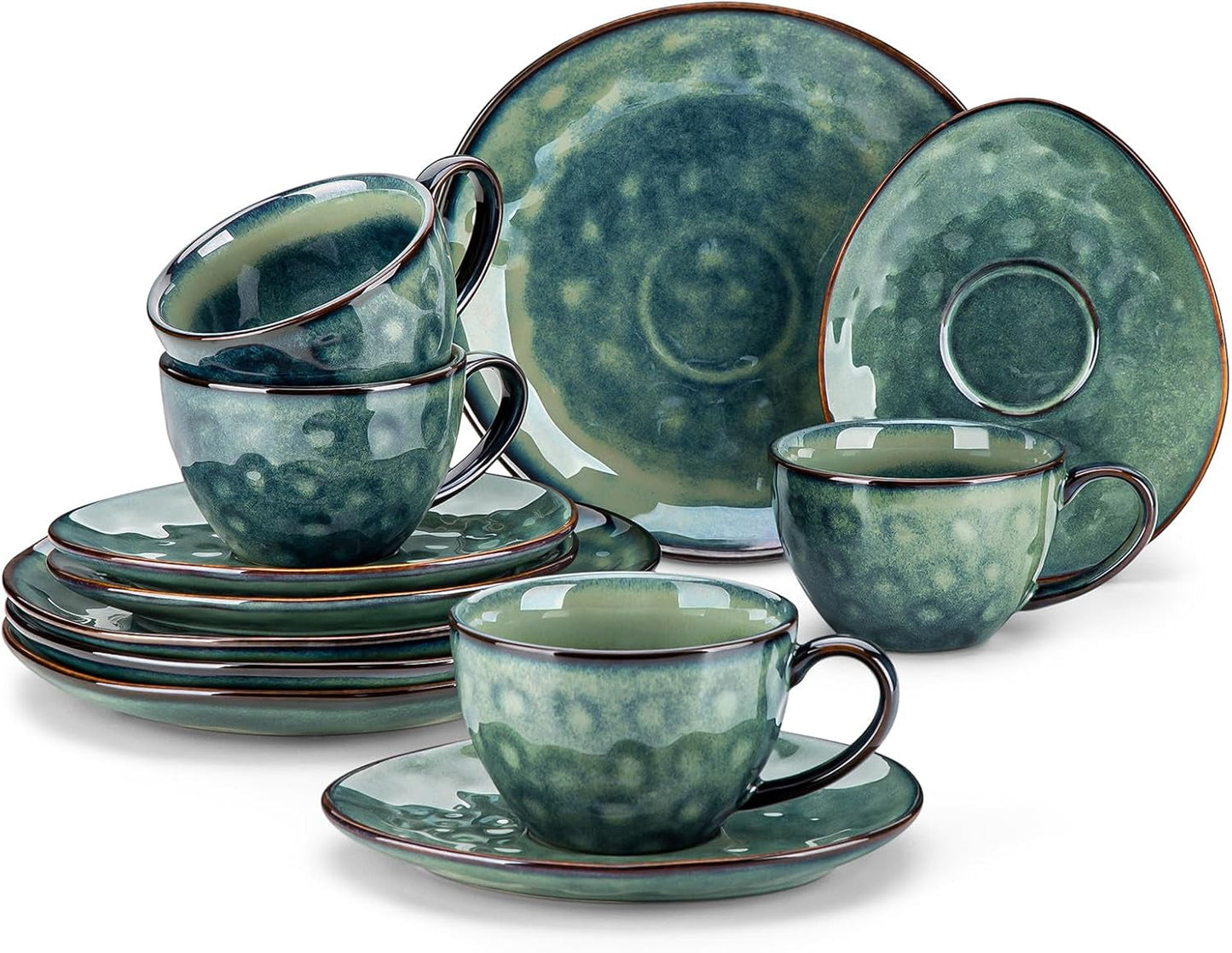 Vancasso Steingut-Kaffeeservice STARRY, 12-teiliges Kaffeeset für 4 Personen, inklusive Kaffeetassen und Untertassen im Vintage-Look