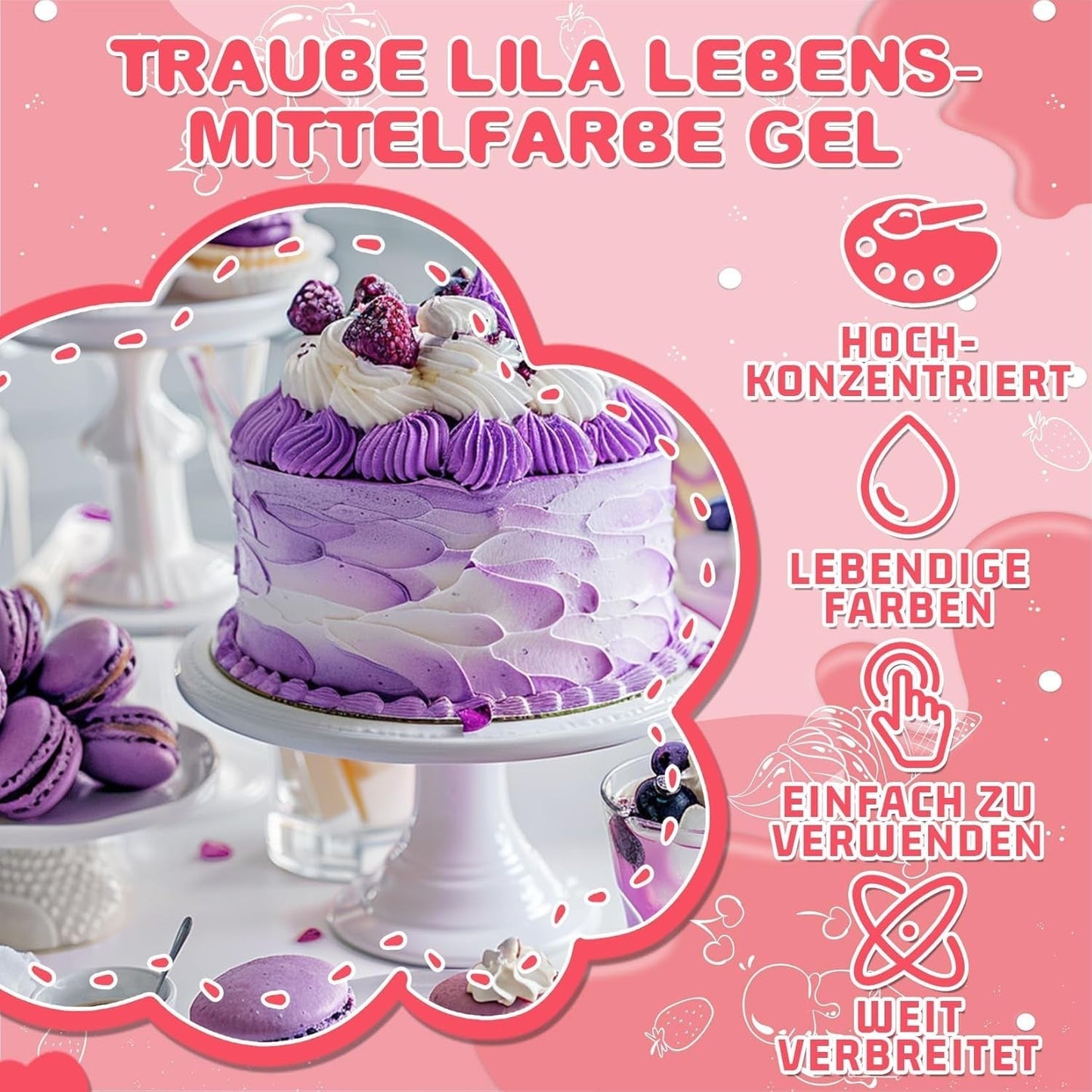 Gel-Lebensmittelfarbe – HXDZFX 2×30 ml, zuckerfreie Lebensmittelfarbe, hochkonzentriert, zum Dekorieren von Kuchen, weißem Fondant, Makronen, Keksen, Backen, Ostereiern, Schleim (Traubenviolett)