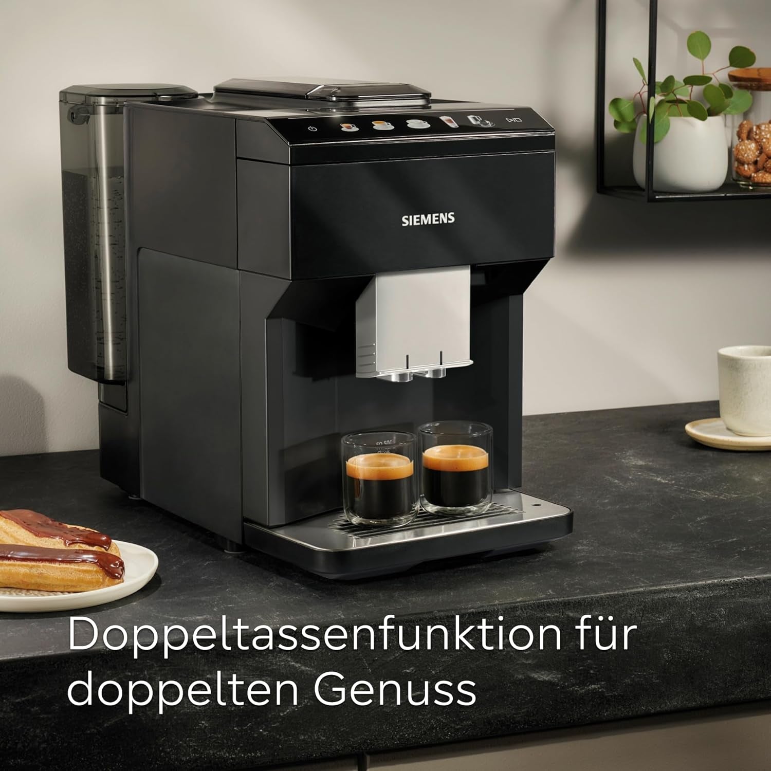 Siemens EQ500 klassische automatische Espressomaschine, TFT-Farbbildschirm, 5 Kaffee- und Milchsorten, Doppeltassenfunktion, einfache Reinigung, abnehmbare Brüheinheit, mit Milchschlauch, schwarz, TP511E19