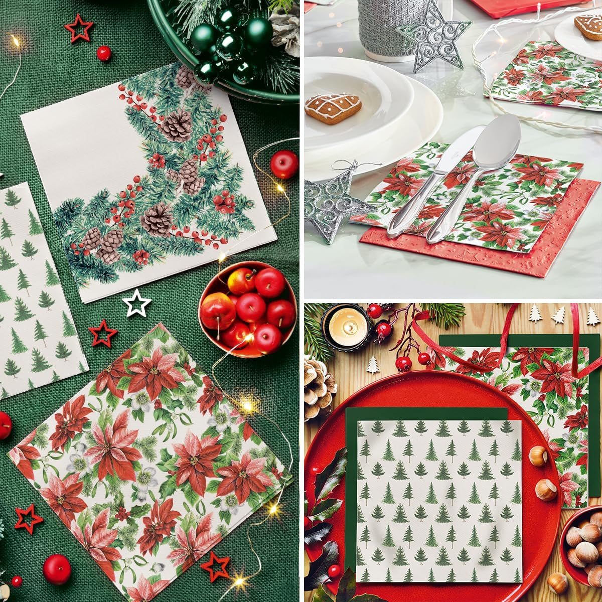 PAW – Airlaid-Servietten (40 x 40 cm) I 50 Stück I Perfekt für Weihnachten, Winter, Feiertage I Tischdekorationen für Heiligabend I Airlaid-Servietten in Stoffoptik Winterzweige I Winterzweige