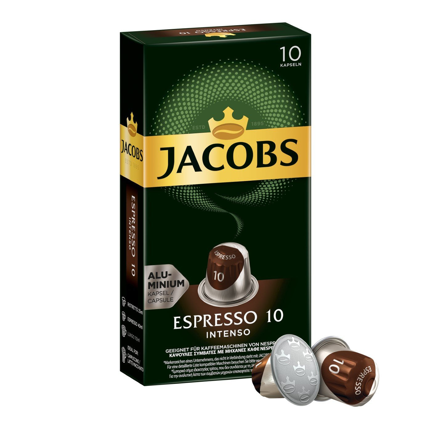 Kaffeekapseln Lungo Intenso, Intensität 8 von 12, 200 Nespresso®* kompatible Kapseln, 10 x 20 Getränke & Kapseln Espresso Intenso, Intensität 10.100 Nespresso®* kompatible Kaffeekapseln, 10x10