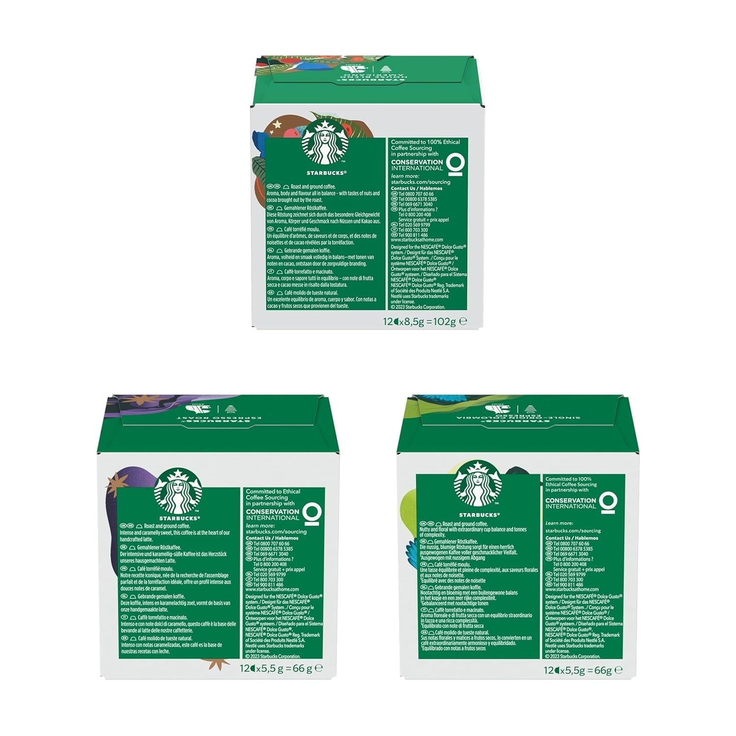 STARBUCKS Probierset, Espresso-Varianten von Nescafé Dolce Gusto Kaffeekapseln 6 x 12 (72 Kapseln) - Exklusiv bei Amazon