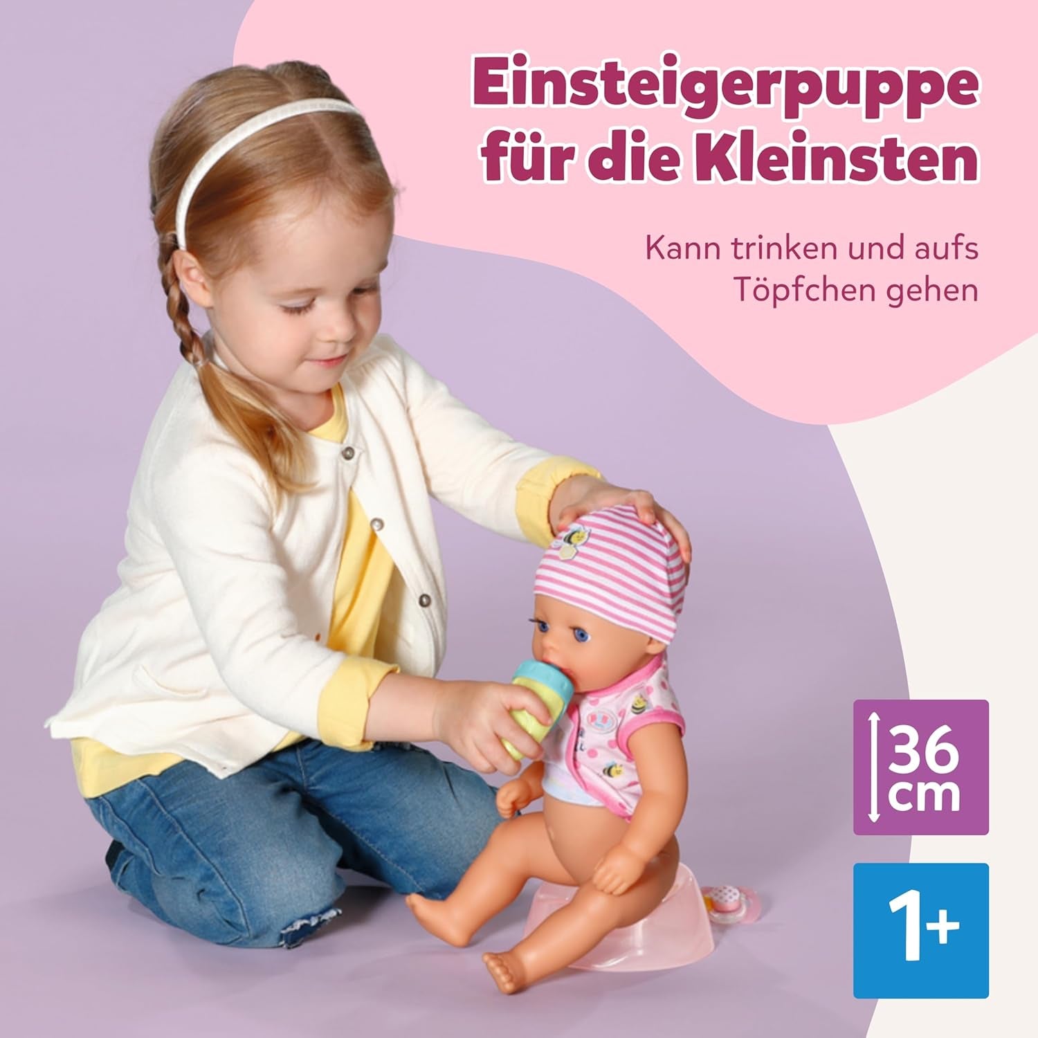 Baby Born Lena Babypuppe (Mädchen) – 36 cm – 7 Funktionen, inklusive Zubehör und Matratze – Funktioniert komplett ohne Batterien – Geeignet für Kleinkinder ab 1 Jahr