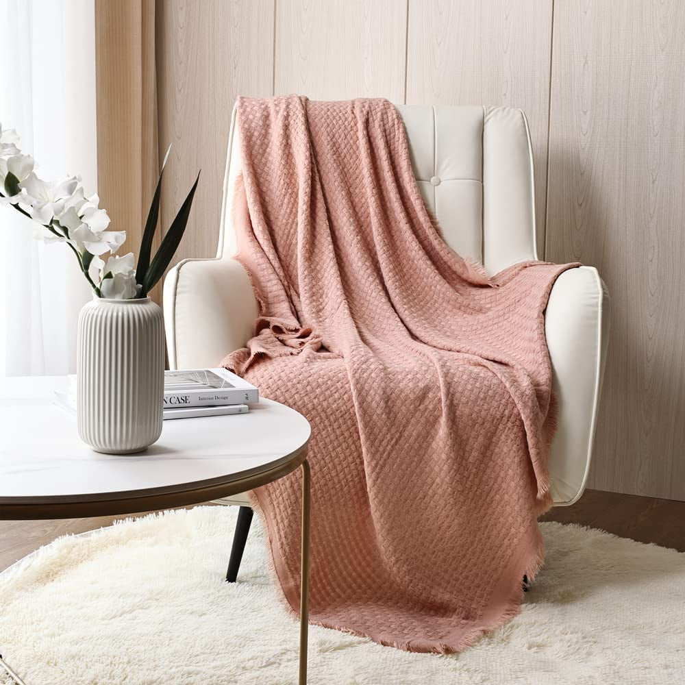 CREVENT Rost-Strickdecke für Couch, Couch, Stuhl, Bett, Heimdekoration, weich, warm, gemütlich, leicht, Frühling, Sommer, Herbst (127,8 x 152,4 cm, Karamell/Braun/Gebranntes Orange). CREVENT rosa Waffelbetten und Decken