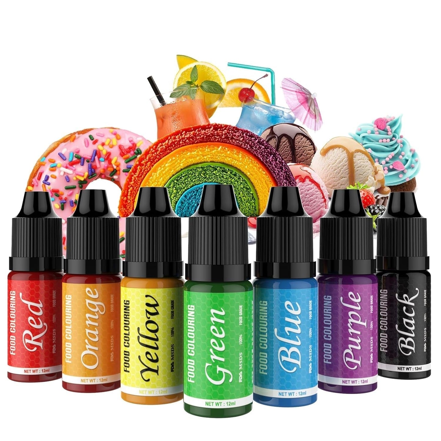 Lebensmittelfarbe – 7er-Set, 12 ml, Lebensmittelfarbe zum Backen von Kuchen – lebendige Lebensmittelfarbe für Kuchendekoration, Schleim-Heimwerken, Schleimherstellung
