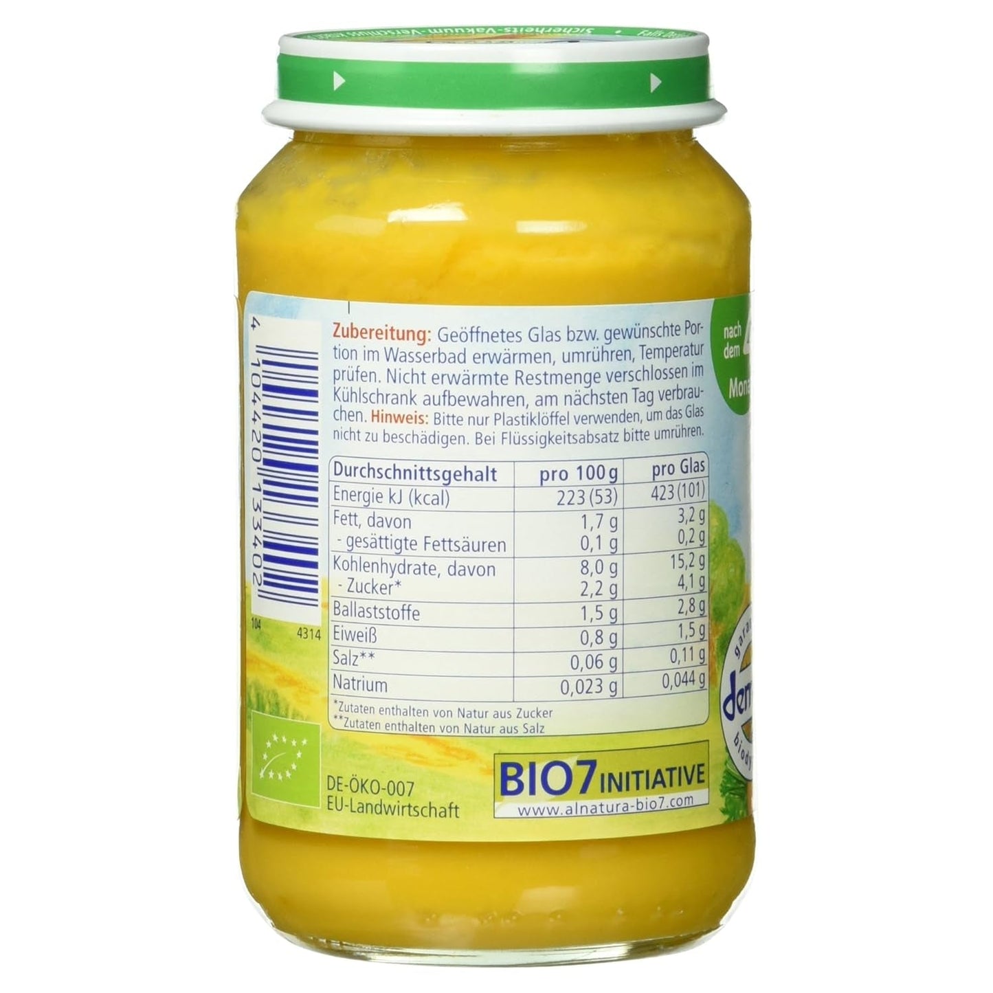 Bio-Gemüse mit Süßkartoffeln, nach 4 Monaten, 190g