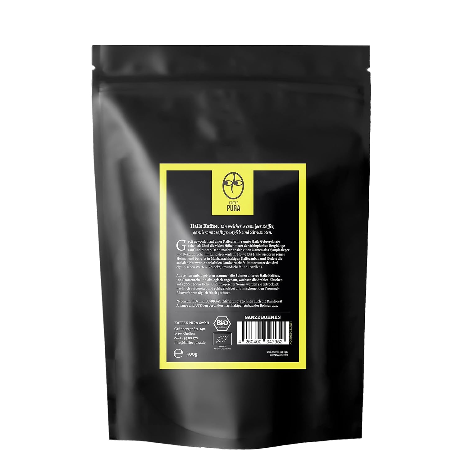 Masha-Kaffee von Haile-Bio, ganze Kaffeebohnen 500g