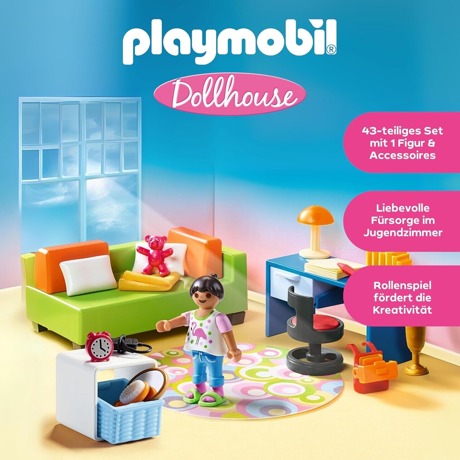 PLAYMOBIL Puppenhaus 70209 Jugendzimmer mit Mädchenfigur und Zubehör, ab 4 Jahren