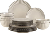 MÄSER 931967 Osita Retro Series 6-Personen-Geschirrset Wave, 18-teiliges rundes Geschirrset, Speiseteller, Dessertteller und Müslischalen, Keramik, Cremeweiß