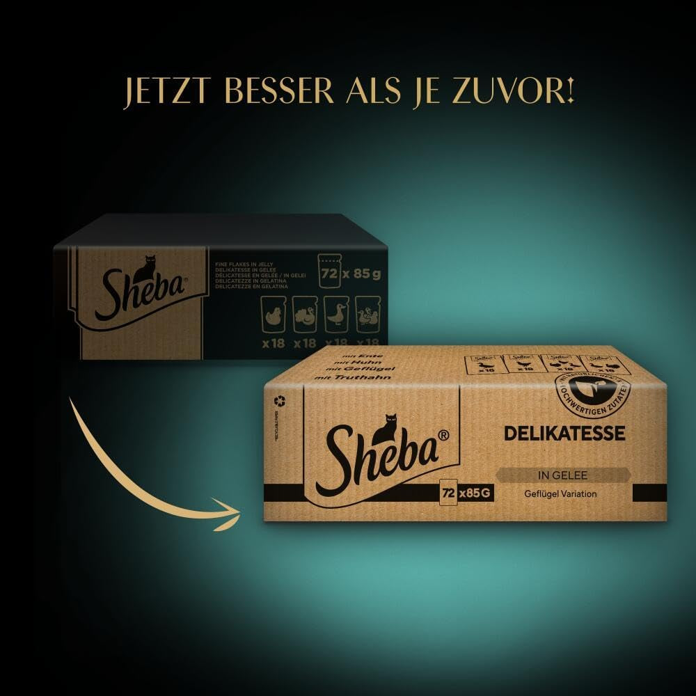 SHEBA Nassfutter für Katzen – 72 Beutel x 85 g – Geflügelsorte in Gelee – Nassfutter für Katzen – 1 große Packung