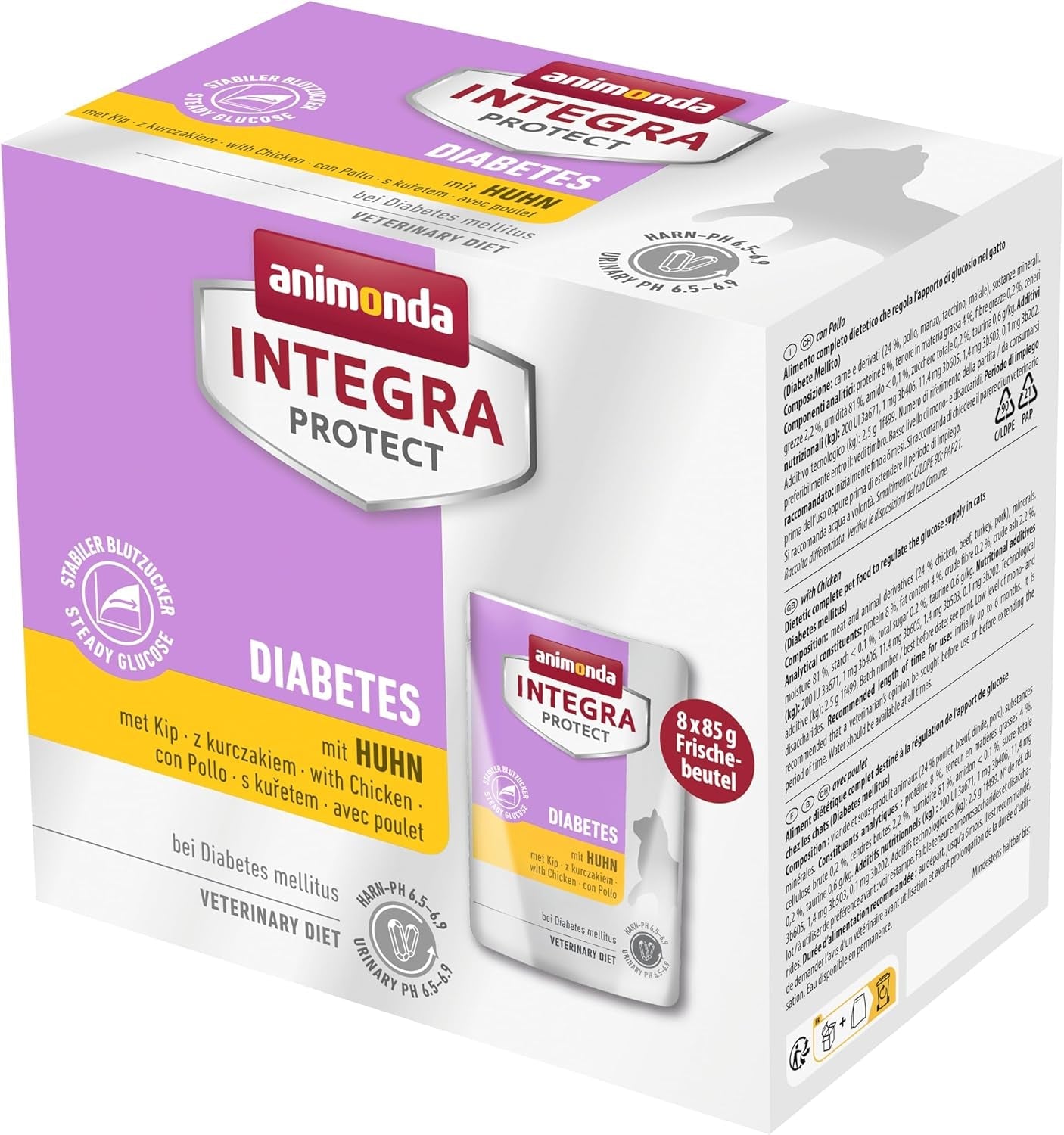 animonda INTEGRA PROTECT Nassfutter für diabetische Katzen mit Welpen (8 x 85g), von Tierärzten bei Diabetes empfohlen, Alleinfuttermittel für ausgewachsene Katzen, gemeinsam mit Tierärzten entwickelt.