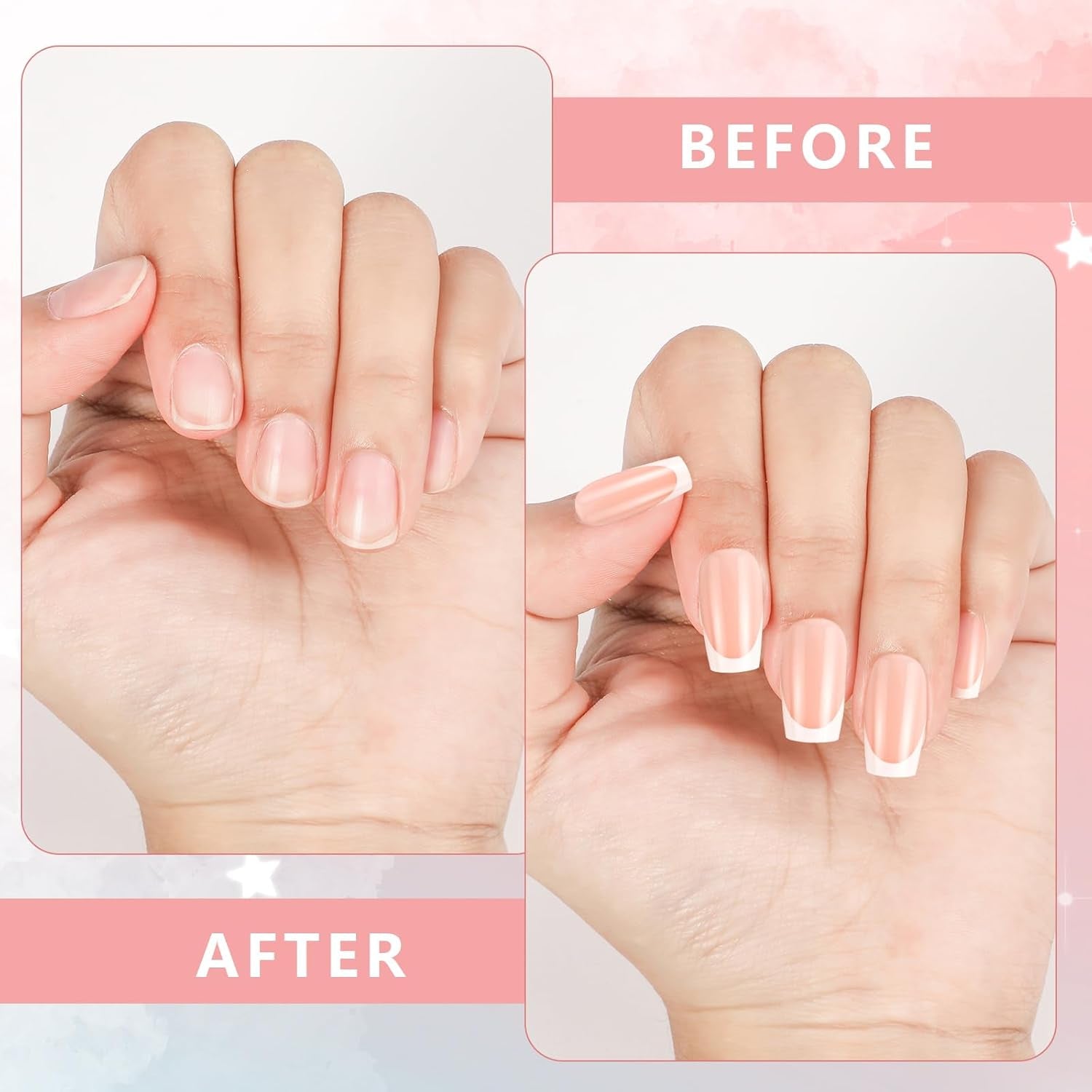 360 Stück französische künstliche Nägel, mittelgroß, rechteckig, künstliche Nägel mit künstlicher Nagelfeile, natürliche Spitzen, DIY zum Aufdrücken, für Damen und Frauen