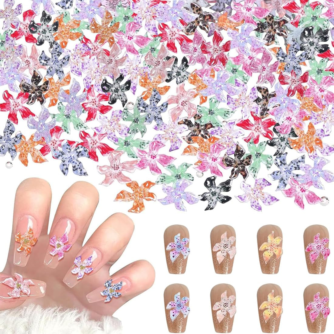100 Stück 3D Blume Nagel Charms Nägel Zubehör Nageldesign Glitzersteine ​​​​Nailart Strasssteine ​​​​Flower Nail Charms Luminous Flower Nail Art Charms Bunte Blumen Deko Nagel Steinchen Flowers Nail