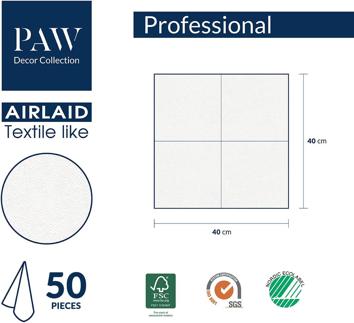 PAW – Airlaid-Servietten (40 x 40 cm) I 50 Stück I Perfekt für Weihnachten, Winter, Feiertage I Tischdekorationen für Heiligabend I Airlaid-Servietten in Stoffoptik Winterzweige I Winterzweige