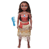 Disney Princess Moana, 80 cm große Spielpuppe von Jakks Pacific. Bewegliche Puppe mit Bürste zum Kämmen ihrer gewellten Locken. Vom Film inspiriertes Kleid. Abnehmbare Halskette mit Anhänger. Naty Shop Dolls. Standardtitel