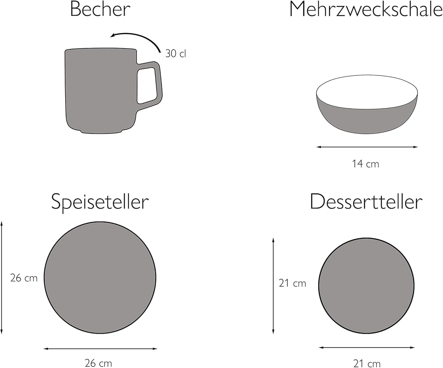 CreaTable, 22506, Serie COSY DAY, 16-teiliges Tafelservice für 4 Personen, Kombinationsservice aus Porzellan, spülmaschinen- und mikrowellengeeignet, hochwertige Herstellung
