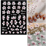 JMEOWIO 3D Nagelsticker Frühling Blume Nail Art Sticker Selbstklebend Nagelaufkleber 5D Stereoskopisch Buntes Sommer Blumen Dekoration Nageldesign Zubehör 4 Blatt