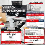 GASTROBACK Espressomaschine mit Mahlwerk inklusive Milchkännchen, Presser und Edelstahl-Siebträger – Barista-Espressomaschine mit Milchaufschäumer – Espressomaschine mit 30 Mahlgradeinstellungen