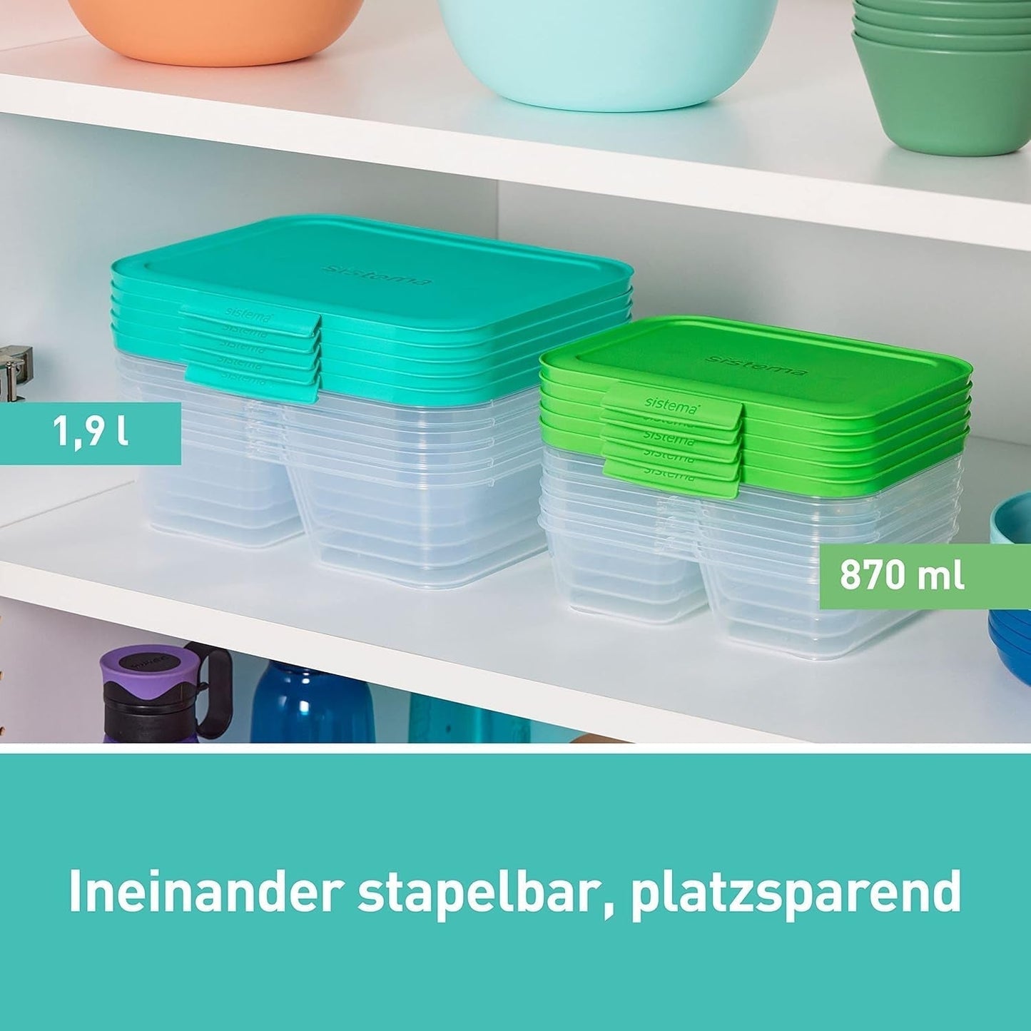 Nest IT-System-Vorratsbehälter für Lebensmittel, Meal-Prep-Boxen | 1,9 Liter luftdichte Aufbewahrungsbehälter mit DREI Fächern und Deckeln | BPA-frei | Grün | 5 Stück Naty Shop Lebensmittel-Aufbewahrungsboxen
