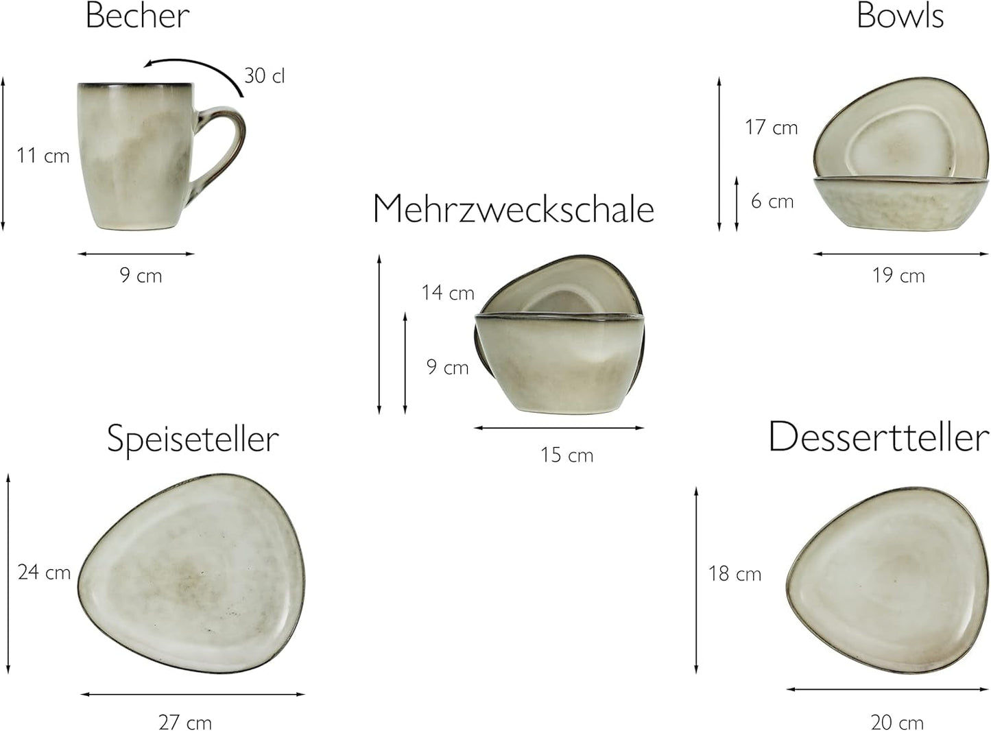 CreaTable, 23769, Serie CLOUDY, Sand, 10-teiliges Tafelservice, Kombiservice aus Porzellan, spülmaschinen- und mikrowellengeeignet, hochwertige Herstellung