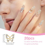 20 Stück Glitzer-Schmetterlings-Nagelanhänger, Nagelkunst-Strasssteine, Nagelsteine, Schmetterlings-Nagelkunst, Strasssteine, Valentinstag-Nagelanhänger, DIY-Handyhüllen-Dekoration
