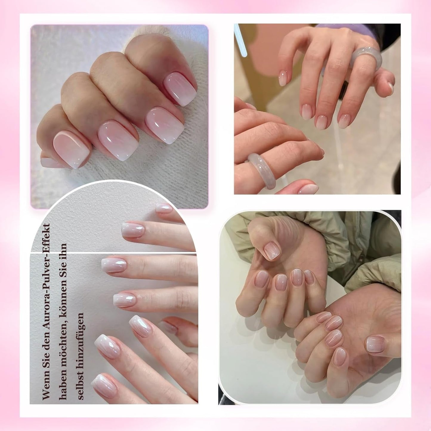 120 Stück nackte rosa künstliche Nägel mit Nagelkleber – 12 Größen kurze, ovale, quadratische Nägel zum Aufdrücken – schöne Nägel, zum Aufkleben auf künstliche Nägel – geeignet für DIY-Nageldesign für Frauen (Squaval Pink Gradient)