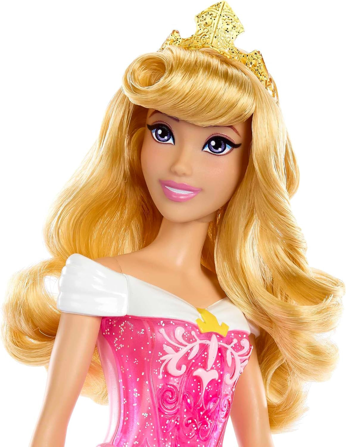 Mattel DISNEY Prinzessin Aurora – Puppe mit ikonischem Outfit, abnehmbaren Schuhen und Tiara, glitzerndem Oberteil und abnehmbarem gemustertem Rock, langes Haar zum Stylen, HLW09