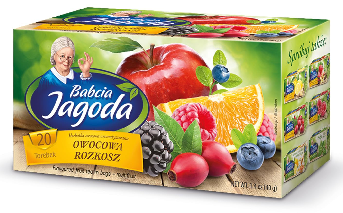 Babcia Jagoda – Früchtetee „Fruchtige Verführung“ – 20 Teebeutel – Mit Hibiskus, Apfel, Apfelbeere, Brombeere, Hagebutte, Orangenschale – Intensiver Fruchtgeschmack, koffeinfrei, vegan, natürlich, Cay – 40G