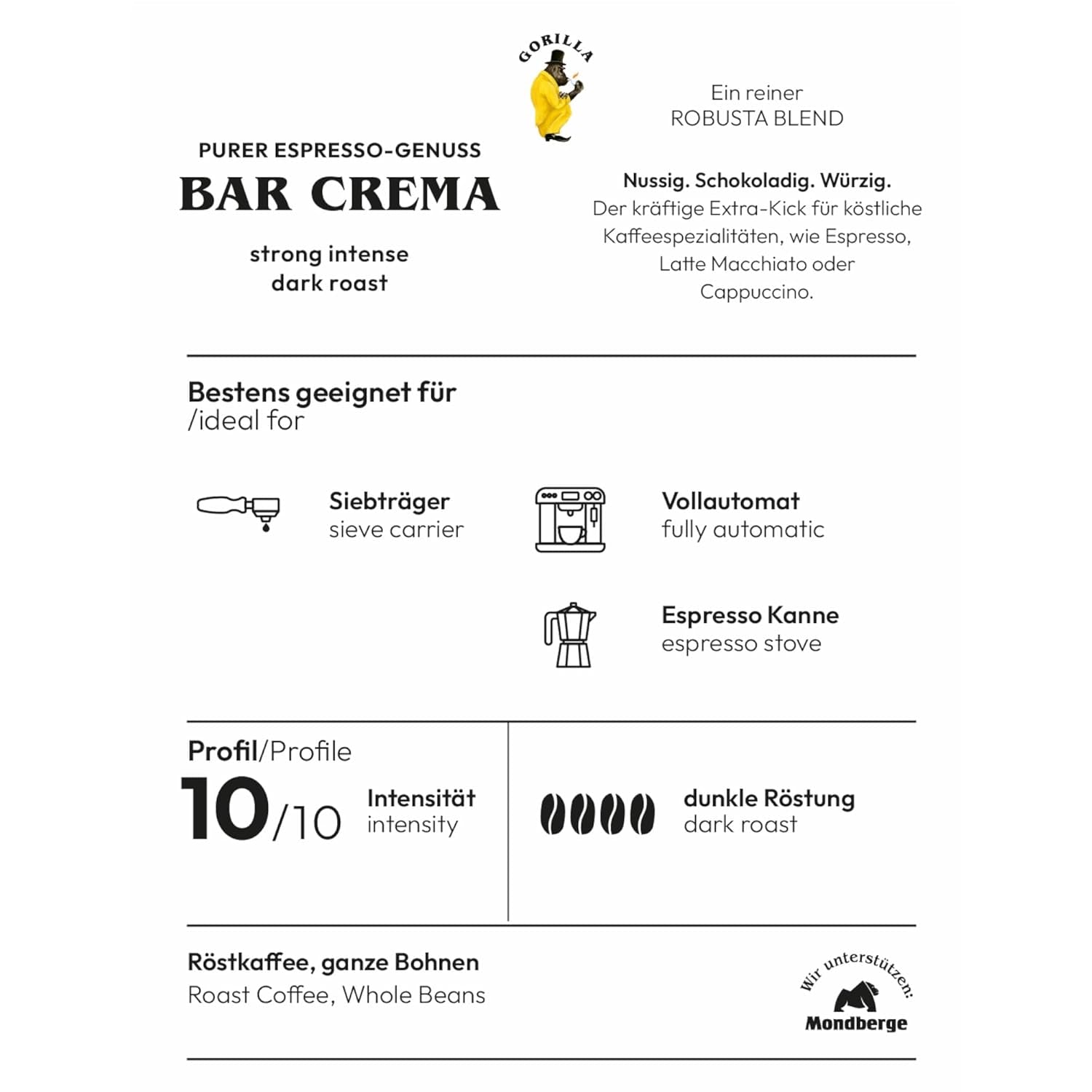 Gorilla Espresso Bar Crema Kaffeebohnen – 12 Packungen à 1000 g