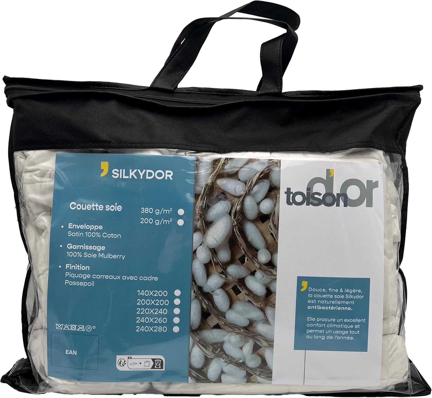 Toison D'Or Silkydor natürliche Steppdecke, 380 Satin-Baumwolle, 240 x 280 cm, weiß Steppdecken und Steppdecken Naty Shop