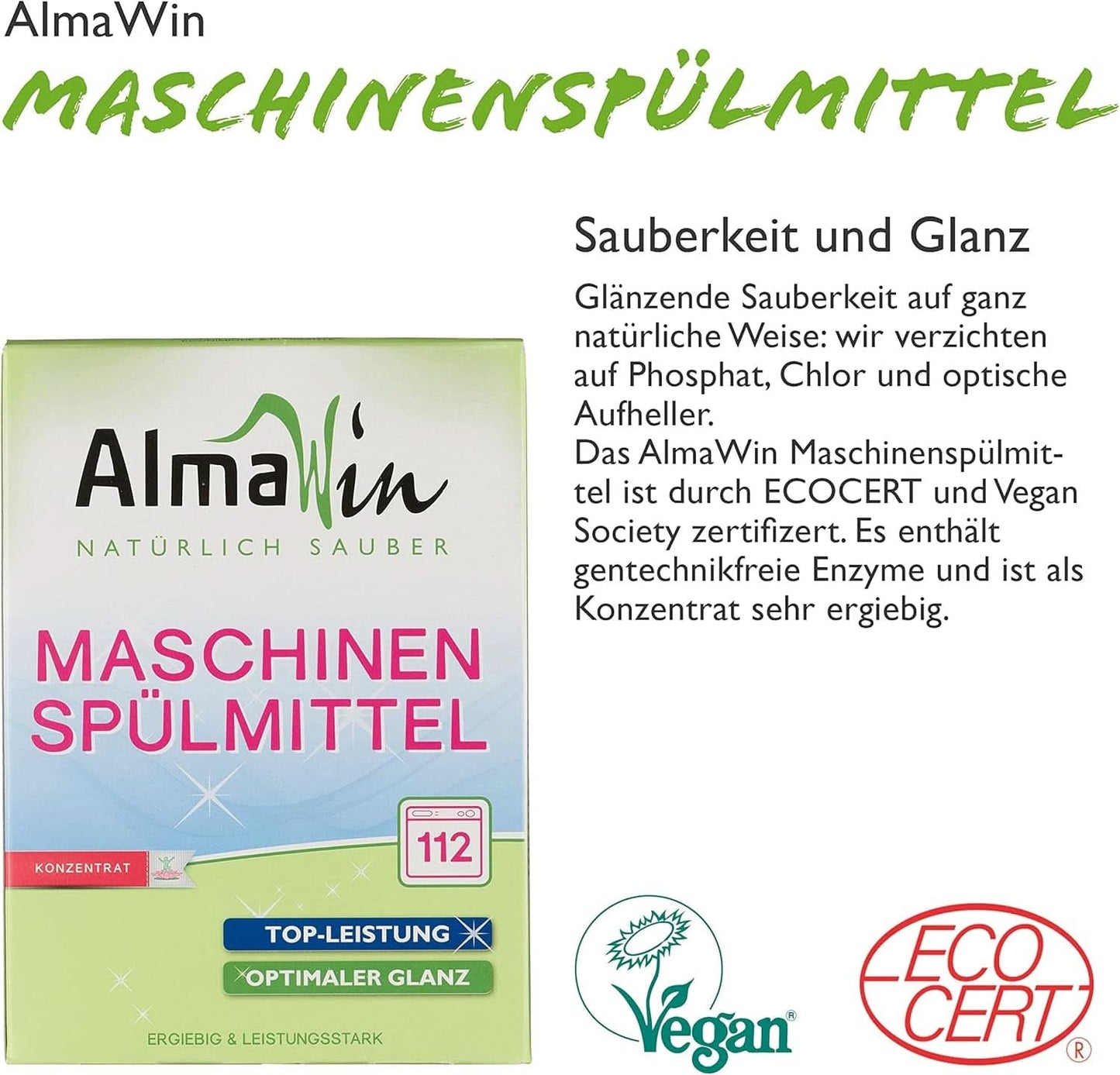 Almawin eco, Geschirrspülpulver 2,8 kg, 112 Waschgänge, dosierbar für unterschiedliche Geschirrmengen Naty Shop