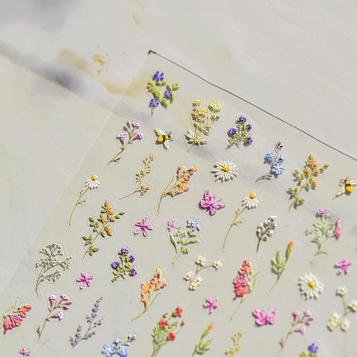 JMEOWIO 3D Nagelsticker Blumen Nail Art Sticker Selbstklebend Nagelaufkleber 5D Stereoskopisch Frühling Sommer Blumen Dekoration Nageldesign Zubehör 1 Blatt