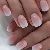 Selbstklebendes Kunstnägel-Set – Französische Kunstnägel – 24-teilig, kurzes quadratisches Design, weiß-rosa Farbverlauf, künstliche Nägel, Ballerina-Maniküre (kurzer rosa Farbverlauf)