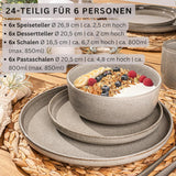 SÄNGER Cairo Clay | 24-teiliges Geschirrset, Steinzeug-Geschirrset für 6 Personen, 6 Teller, 6 Dessertteller, 6 Nudelschalen, 6 Servierschüsseln, graues Geschirrset | DIE VALUE-KOLLEKTION
