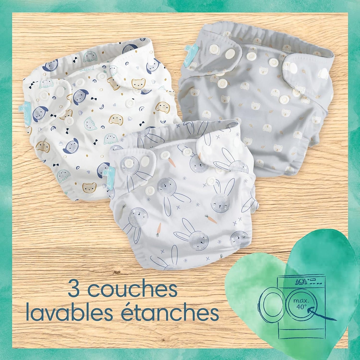 Pampers – Harmony Hybrid Starter Pack, 3 waschbare Windeln + 25 Einweg-Oberschichten – 1 Packung