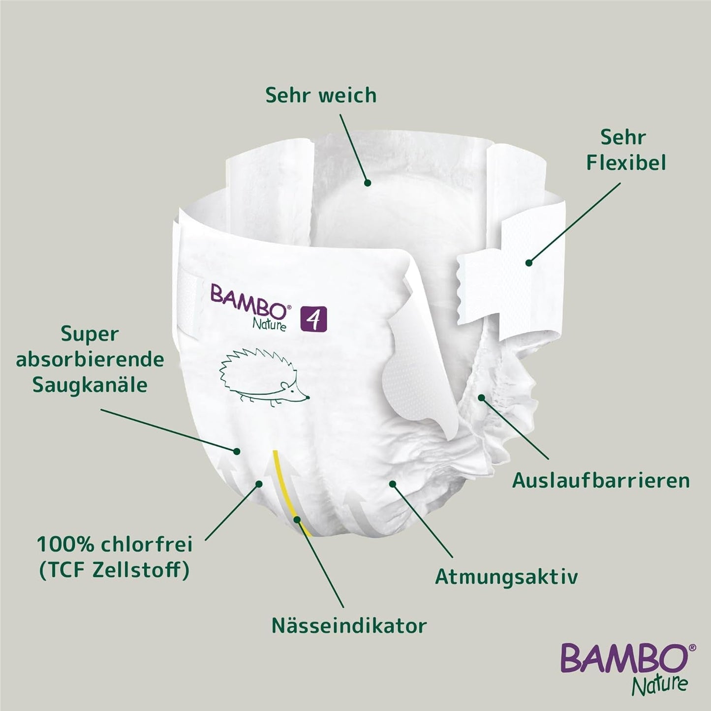 Bambo Nature Babywindeln, Größe 4 (7-14 kg) – 48 Stück. Premium-Windeln mit verbessertem Auslaufschutz | Ultimativer Komfort und Freiheit für aktive Kinder | Dermatologisch getestete Windeln
