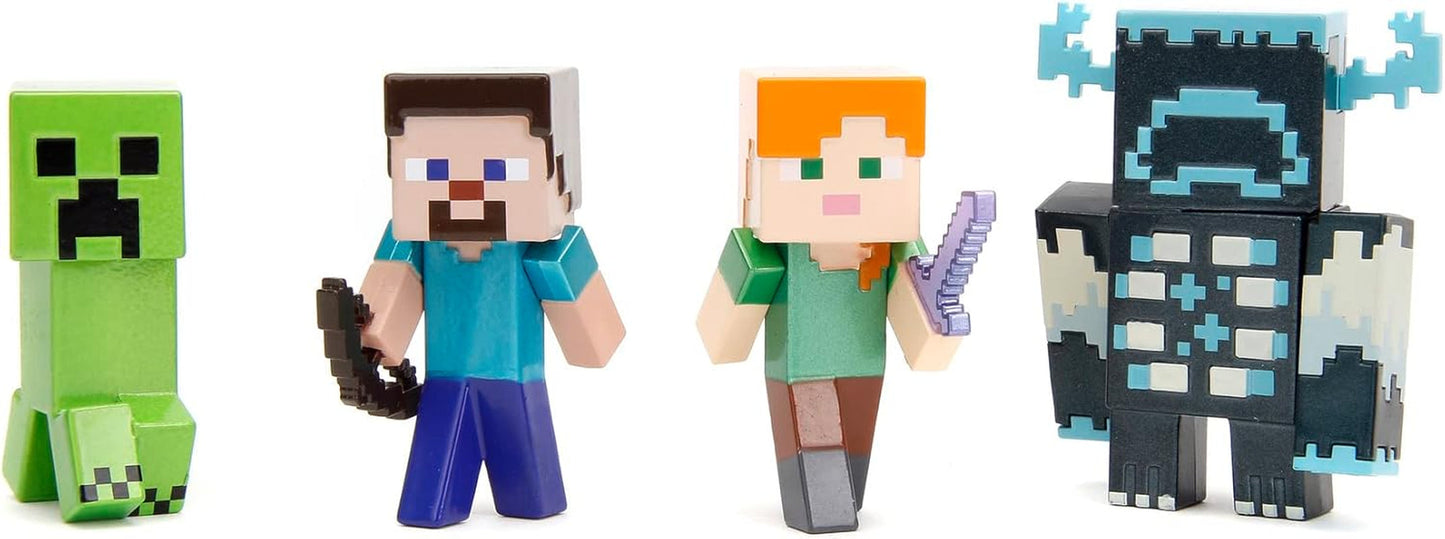 Jada Toys Minecraft-Figurenset (4-teilig) aus Metall – Minecraft Caves & Cliffs Sammelfiguren (Steve, Alex, Creeper und Warden) für Gamer und Sammler, jeweils 8+ 6 cm Actionfiguren Naty Shop