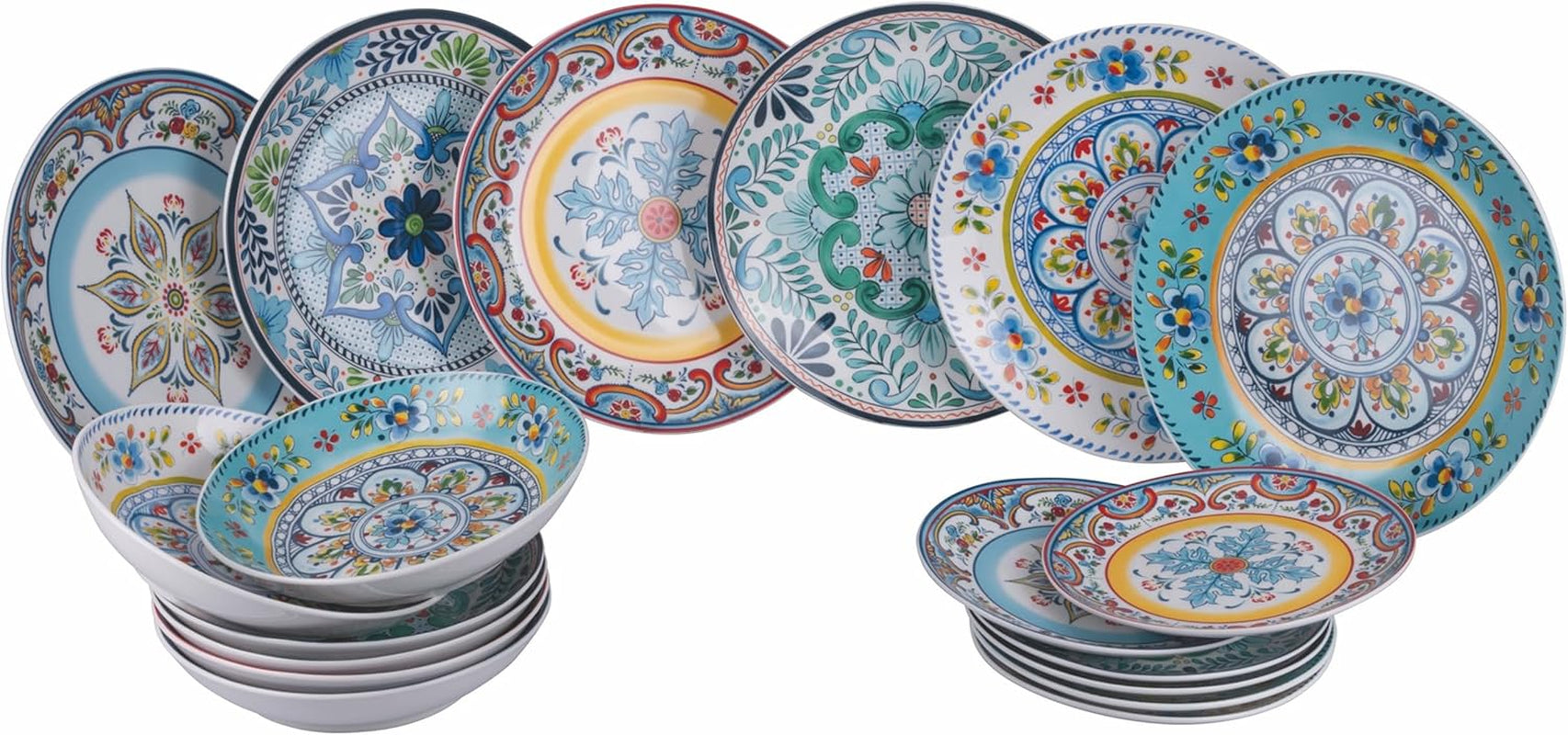 18-teiliges Tafelservice aus Porzellan, 6 verschiedene Tellersets, Andalusien