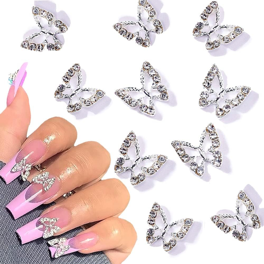 10 Stück Legierung Schmetterling Nagel Charms Metall Nail Art Anhänger Steine ​​für Diamanten Nägel Edelsteine ​​Nagel Schmuck Kunst Dekorationen Nail Art Schmuckherstellung