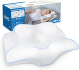 HOMCA Nackenkissen, ergonomisches Memory-Schaum-Kissen, 3D-Kühlkissenbezug für Rücken-, Seiten- oder Bauchlage, 62 x 41 x 9,5/12,5 cm, orthopädische Nackenkissen, Naty Shop, Weiß