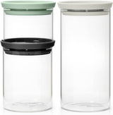 Brabantia – Stapelbarer Glasbehälter mit Deckel – 3er-Set – Lebensmittelaufbewahrung – hält Lebensmittel länger frisch – Silikondichtung – spülmaschinenfest – Dunkelgrau/Hellgrau/Jadegrün – 0,3 l/0,6 l/1,1 l Lebensmittelaufbewahrungsboxen Naty Shop Standardtitel