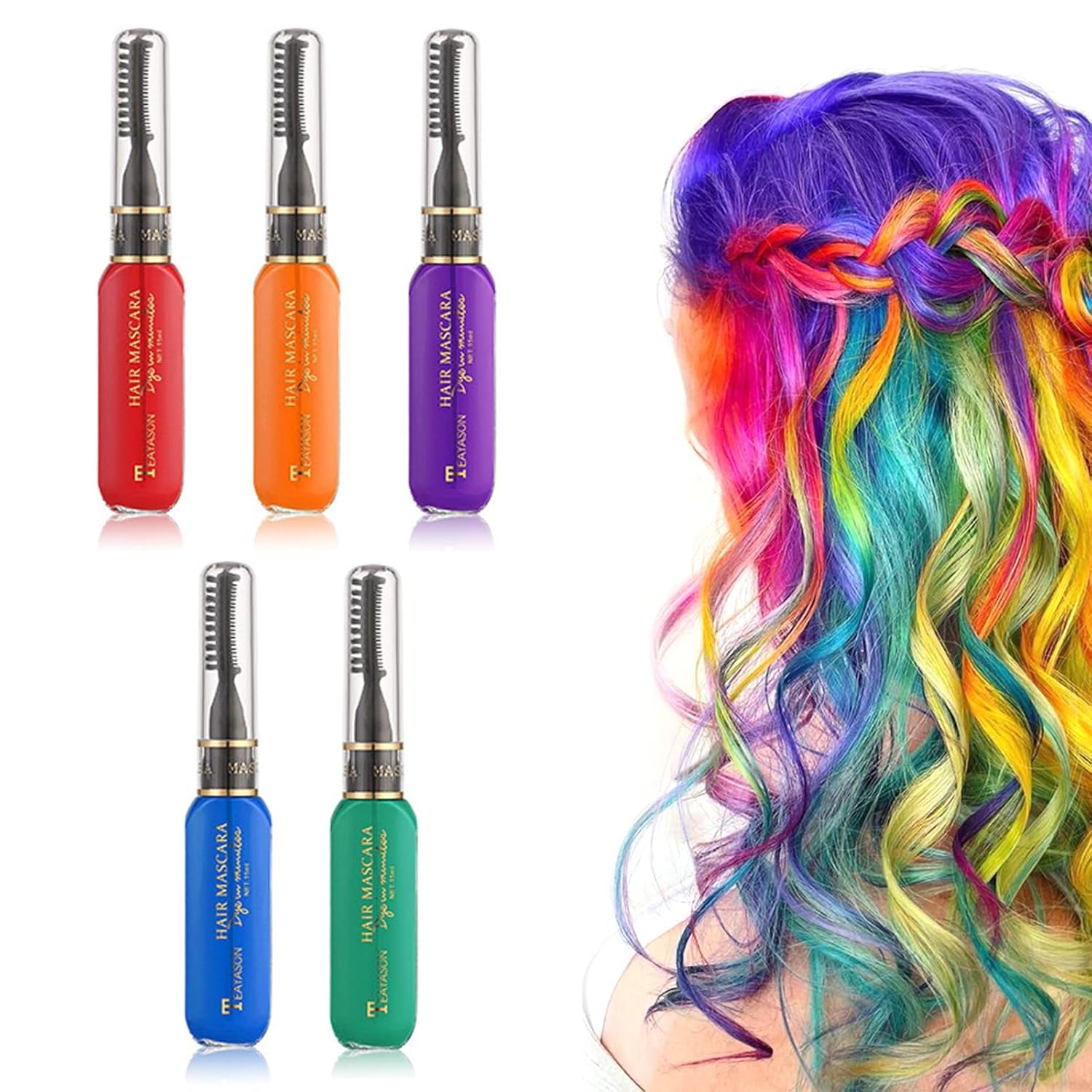 5 Farben Temporäre Haarfarbe für Kinder, waschbare Farbe, Mascara, Haarkreide, Salon-Haarfarbe, Naty Shop