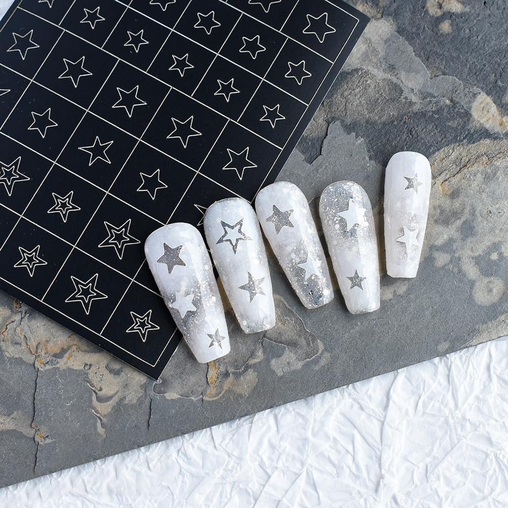 6 Blatt Airbrush-Schablone, Nagelaufkleber, Schmetterling, Flamme, Sterne, Herz, Sterne, Nagelaufkleber, Druckschablone, Werkzeug, Nagelkunst, selbstklebende Aufkleber für Frauen, Nagelkunst-Designaufkleber