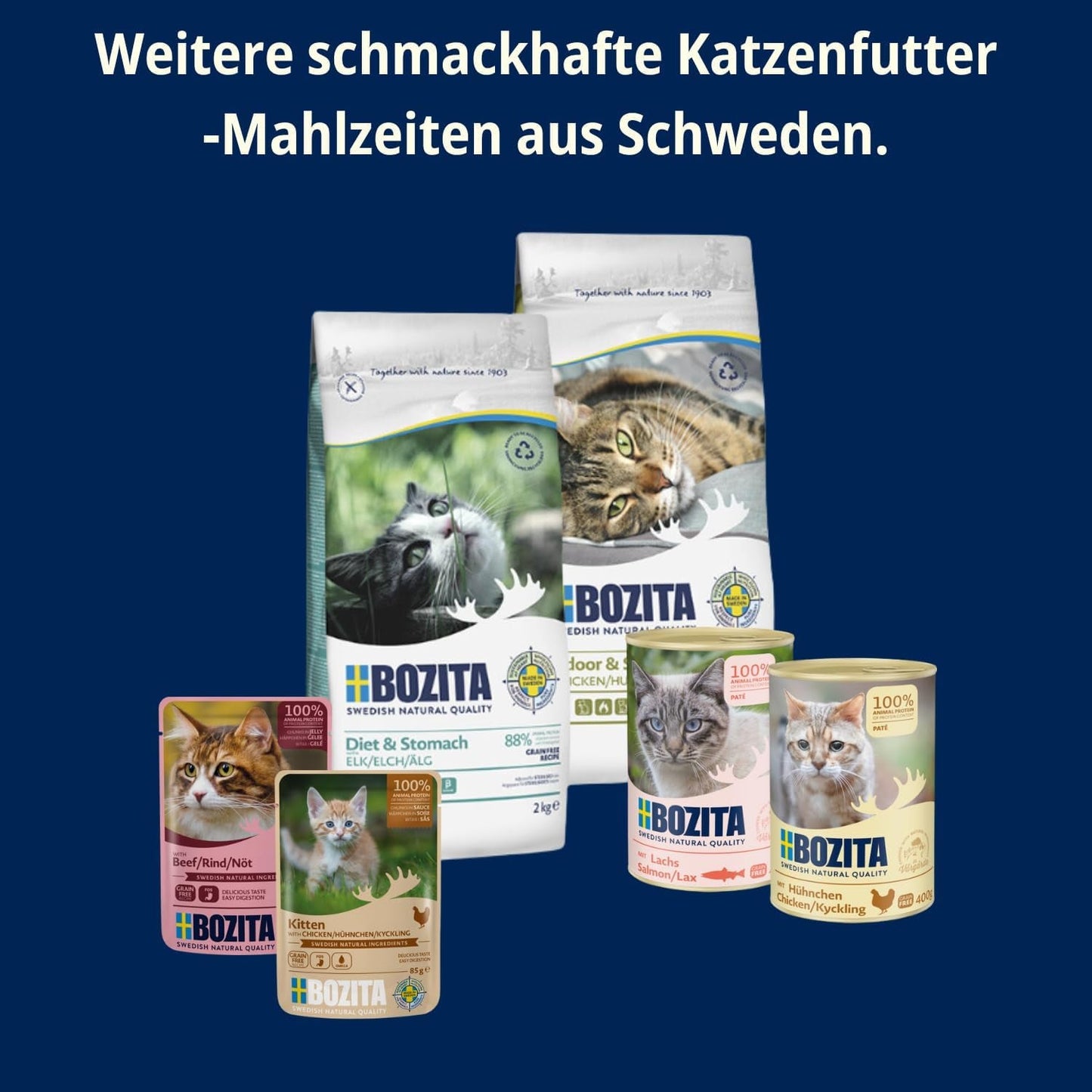 Bozita Mousse Chicken – 12 x 85 g Nassfutter für Katzen mit einer feinen Textur aus Mousse und Huhn – getreidefreie Rezeptur, ohne Zuckerzusatz – mit Postbiotika zur Unterstützung einer gesunden Darmflora