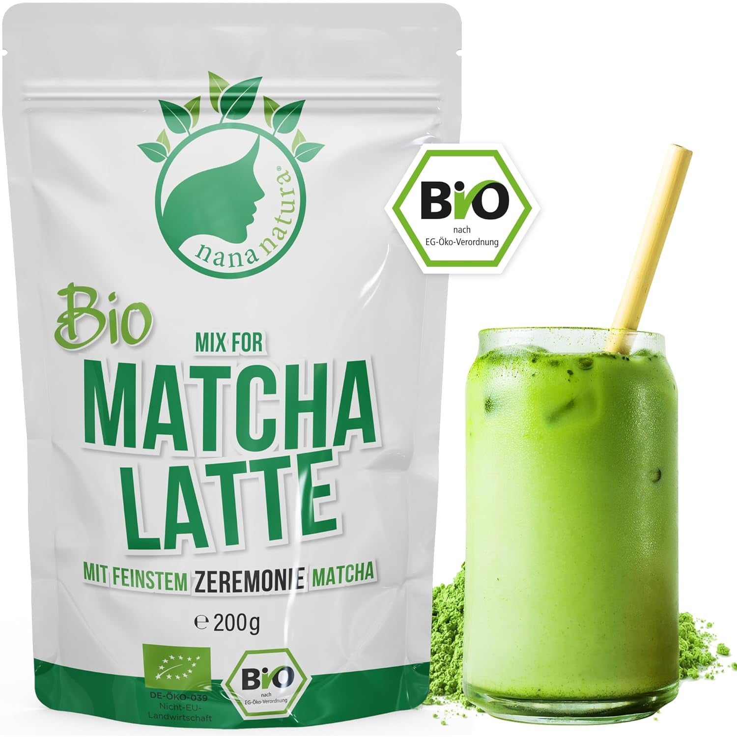 Nananaturas Bio-Matcha-Latte-Mischung mit 22 % Grüntee-Pulver in Zeremonienqualität aus Japan | Für einen einfachen und köstlichen Teegenuss | Auch für Eis und Gebäck geeignet